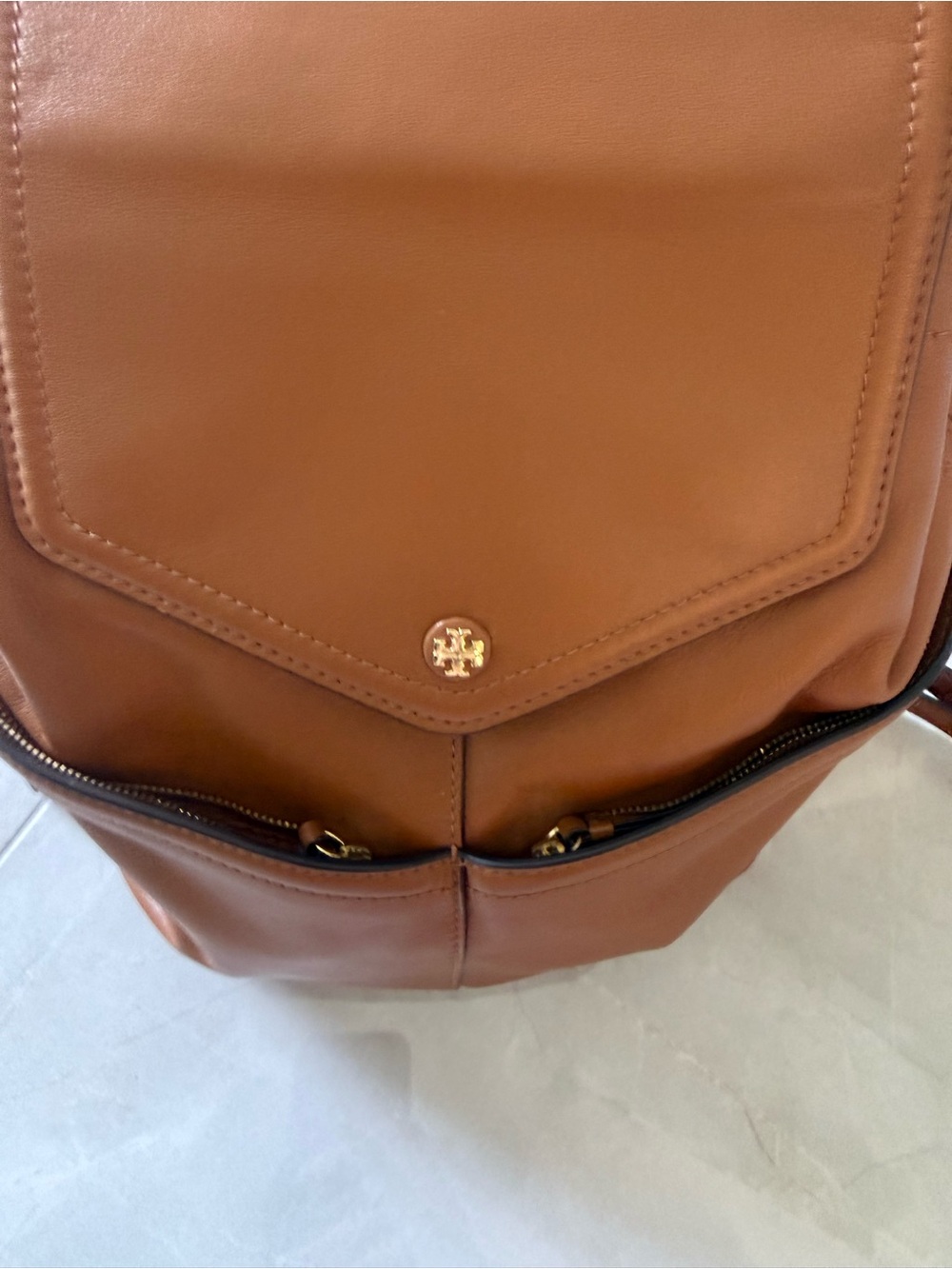Tory Burch Pebbled Leather Backpack – Brown w/Gold Hardware Convertible - Picture 5 of 6